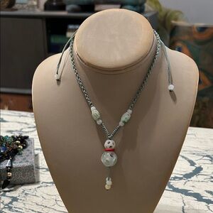 Vintage Jade and Red Beaded Necklace